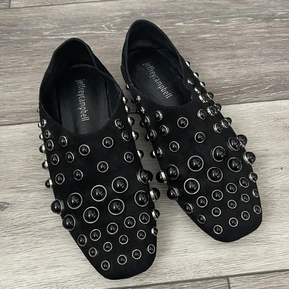 Jeffrey Campbell Black Studded Baxley Convertible Slip-On Mules Flats Size 6 - Picture 5 of 13
